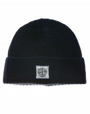 Stone Island Ribbed Wool Hat in Navy